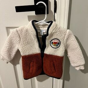 Dip Sherpa jacket - 3-6 month - Cozy White and Brown Sherpa Jacket